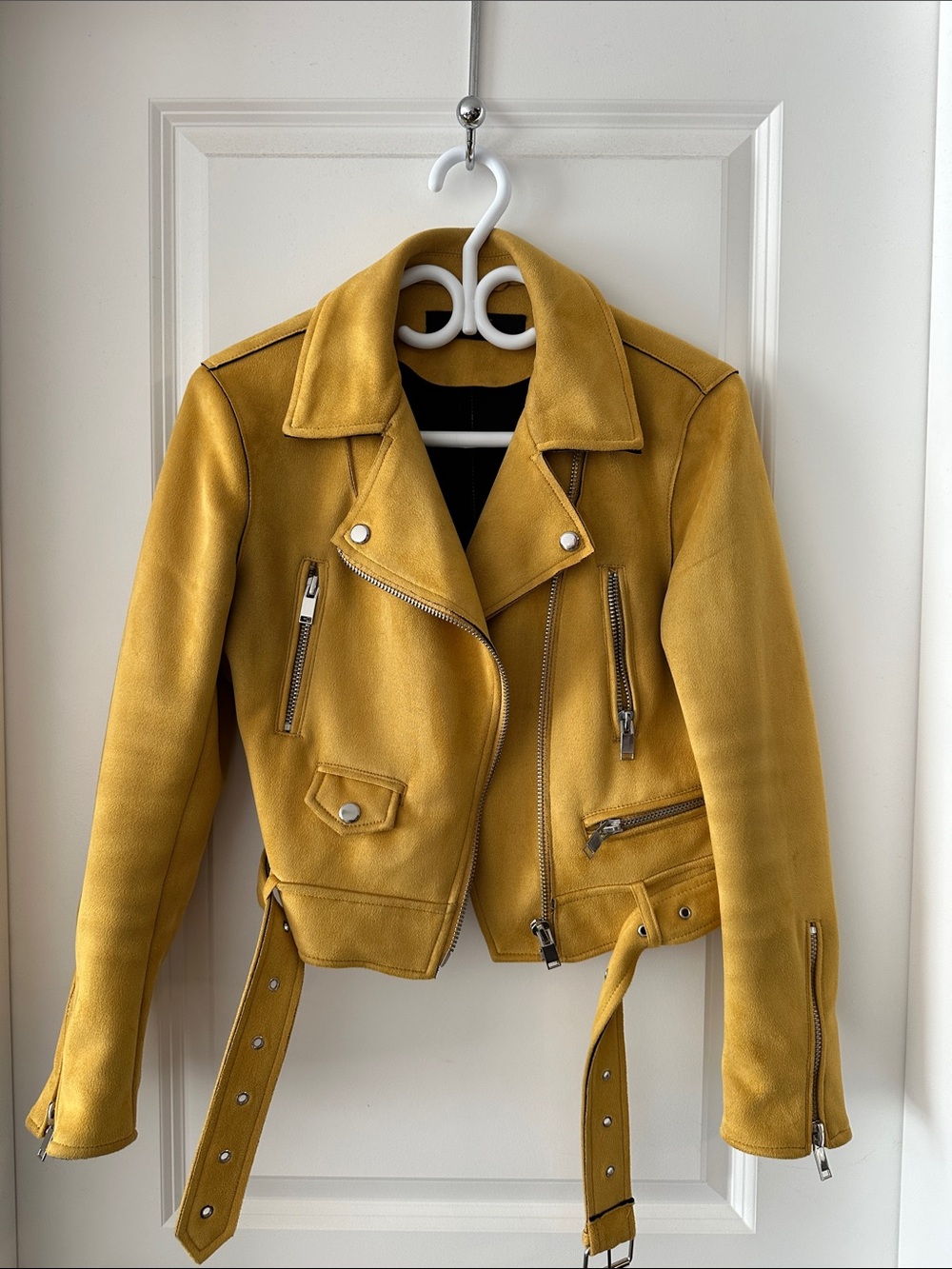 Zara Faux Suede Yellow Women's Moto Jacket